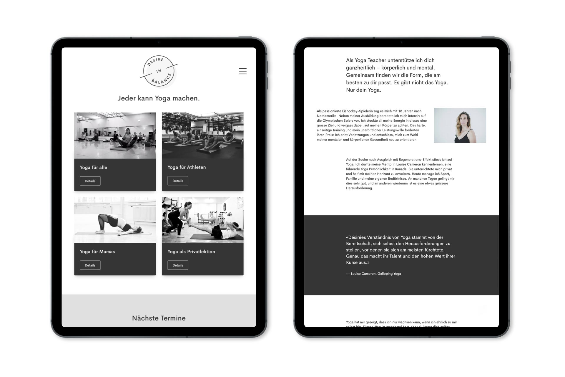 Zwei Tablets mit Website von Desire in Balance