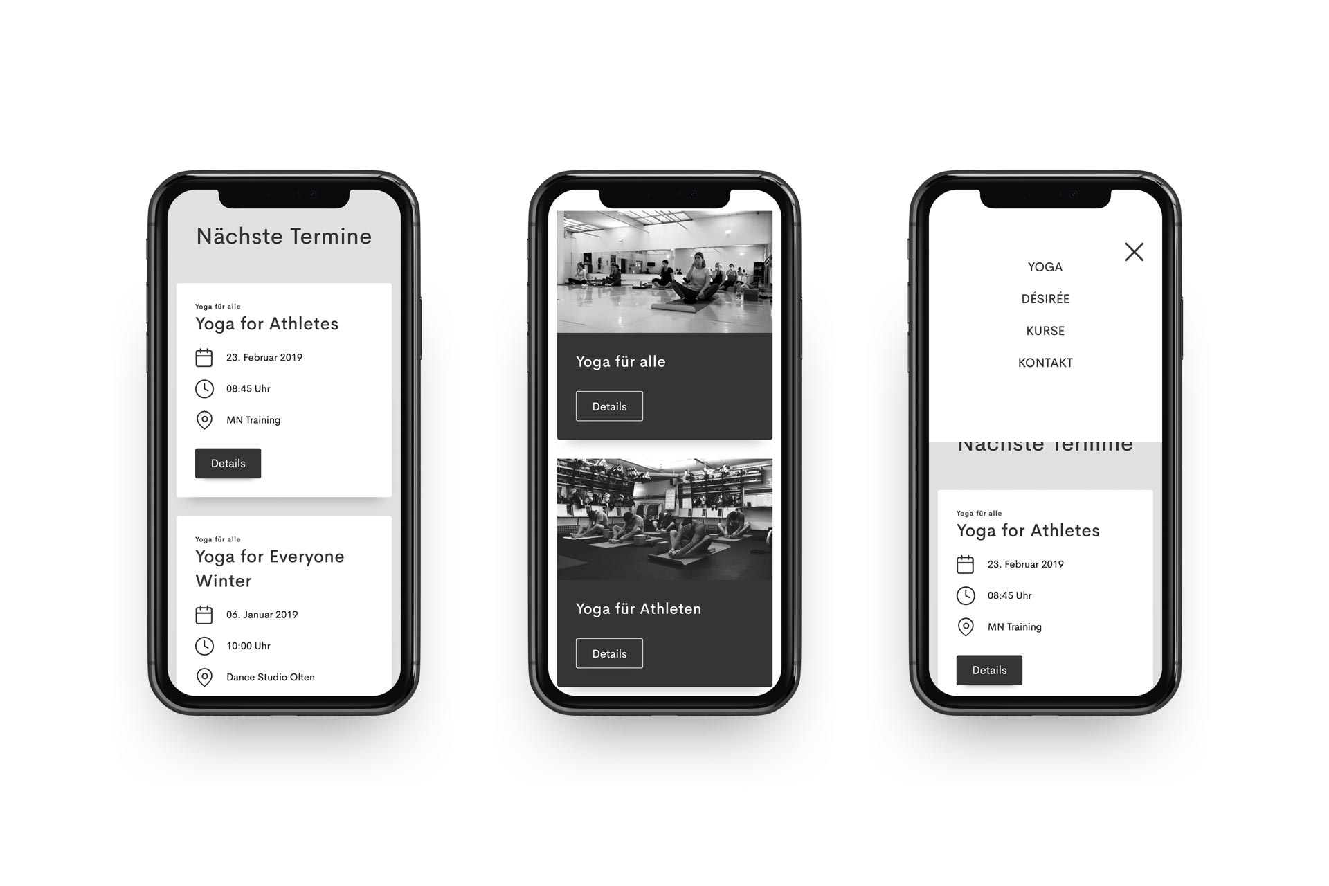 Drei Smartphones mit Website von Desire in Balance