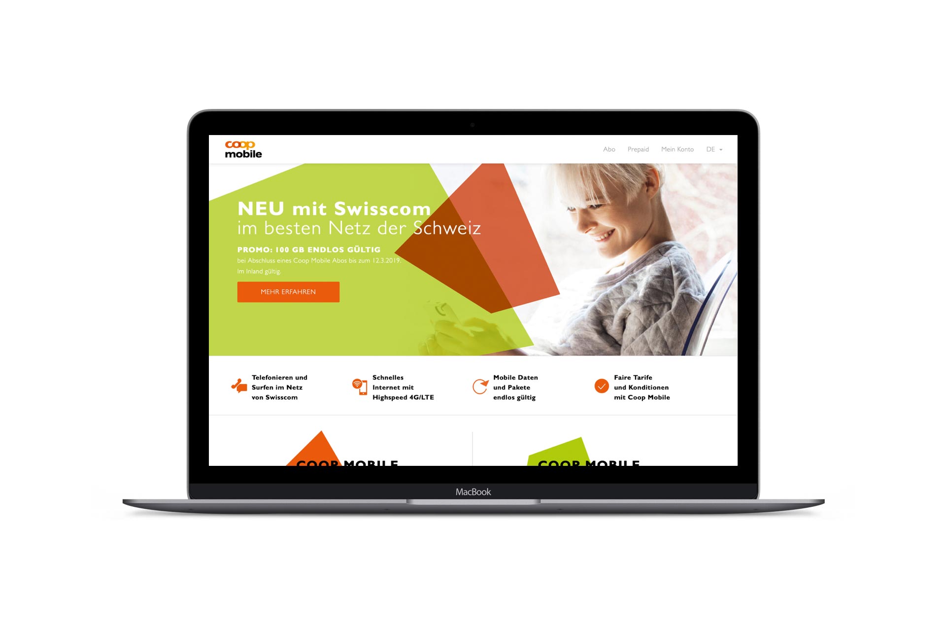 MacBook mit Landingpage für Coop Mobile