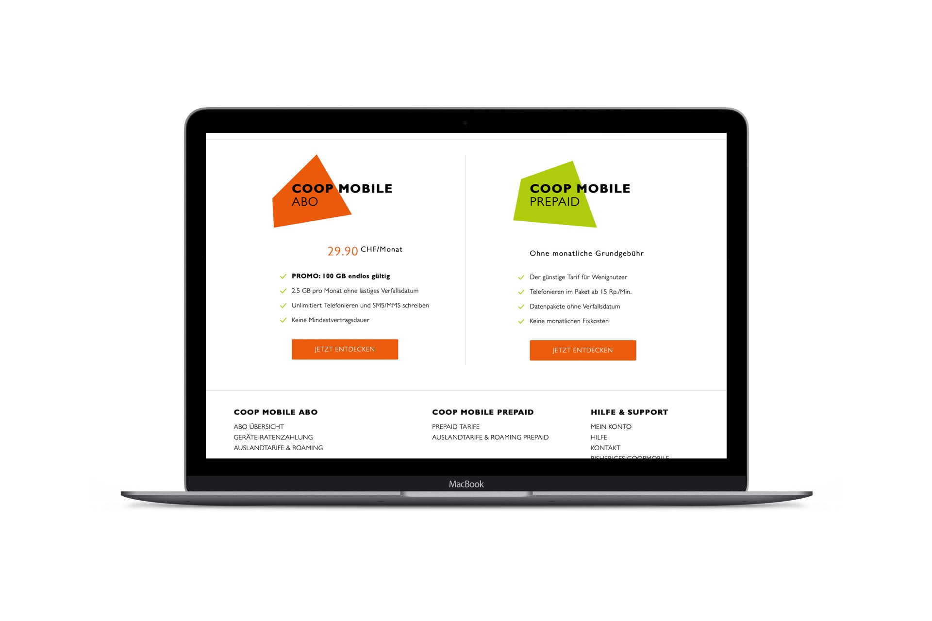 MacBook mit Landingpage für Coop Mobile