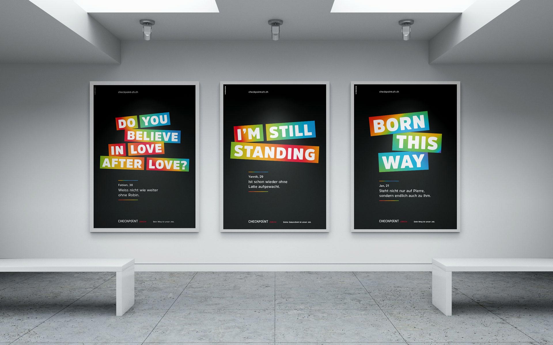 Visualisierung drei Checkpoint Plakate im öffentlichen Raum