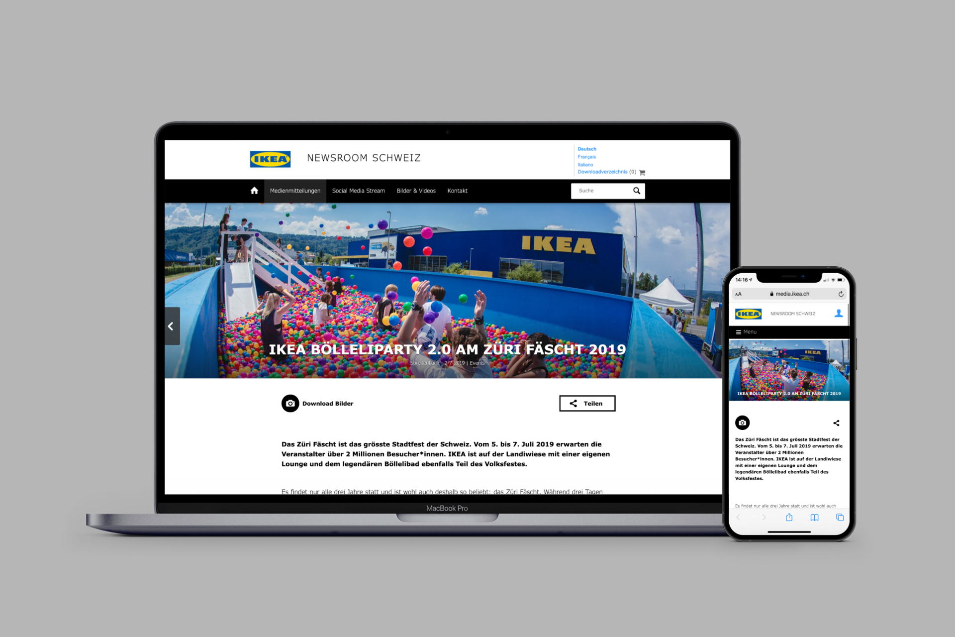 MacBook Desktop und Mobile mit Newsroom Ansicht