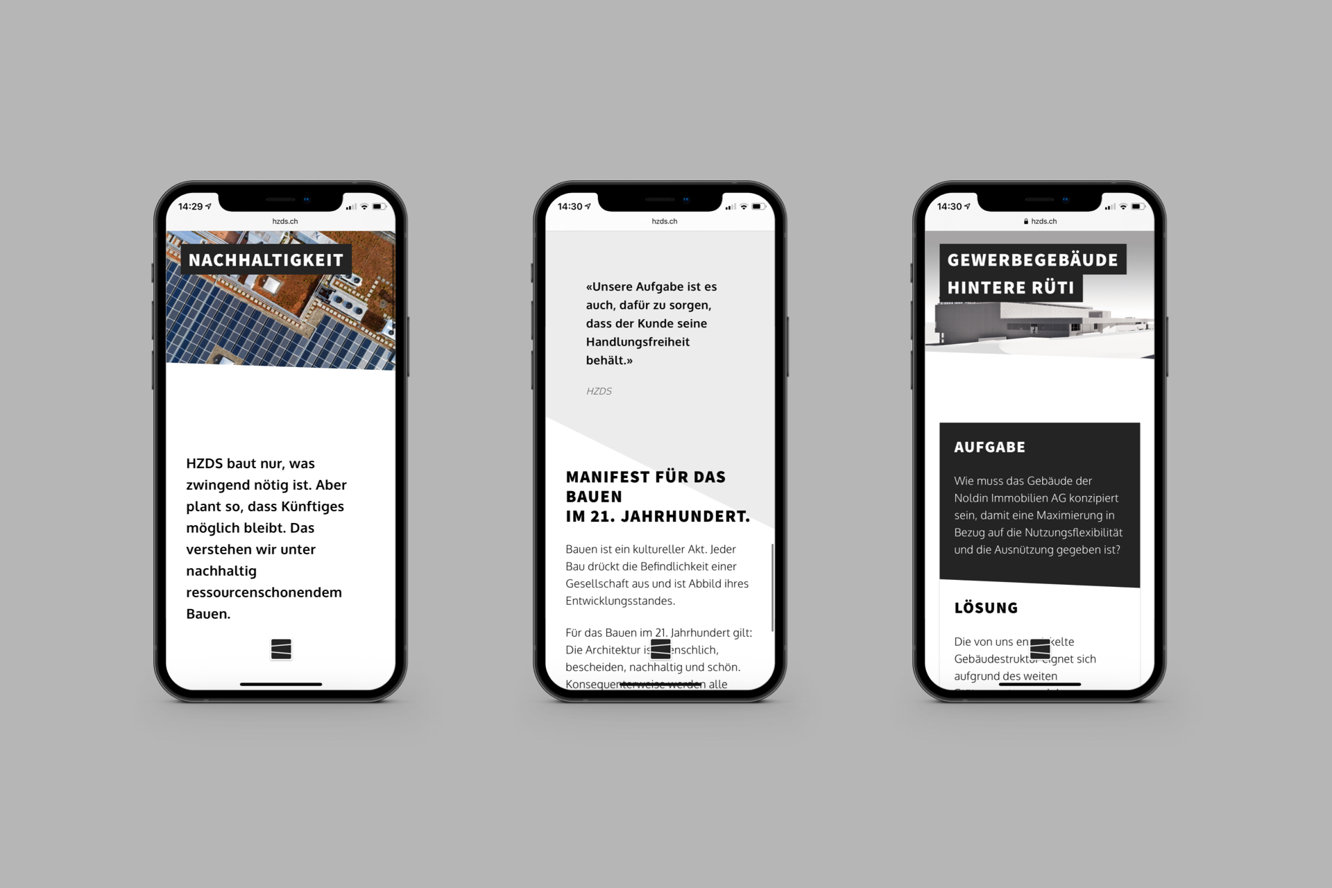 Drei Smartphones mit Website von HZDS