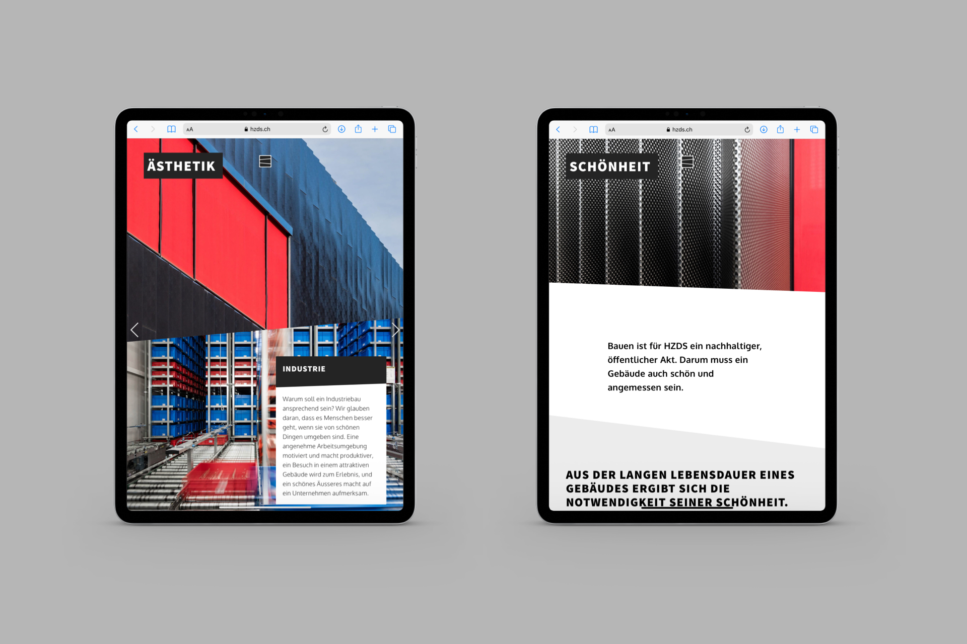Zwei Tablets mit Website von HZDS